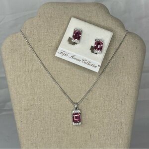 Fifth Avenue Collection Swarovski crystal pink clip on earrings and necklace set